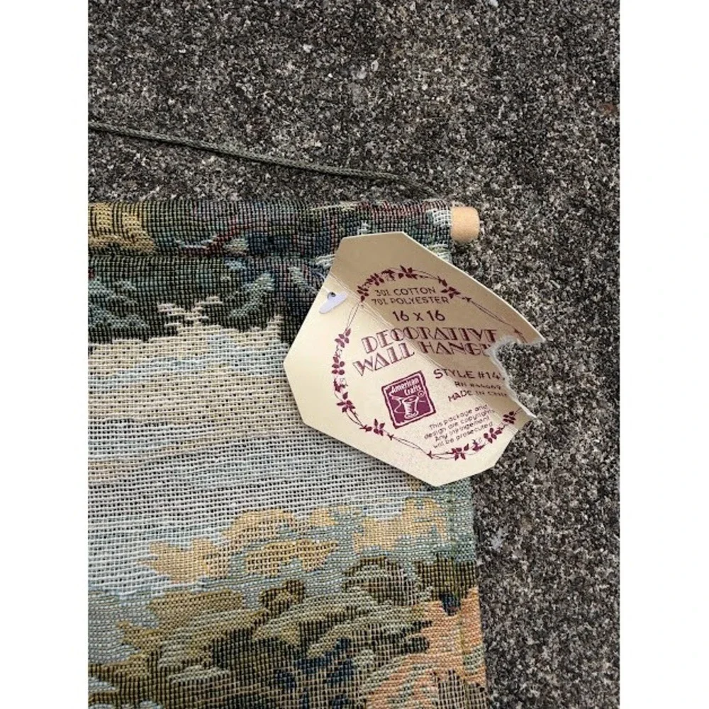 Cottagecore Rococo American Crafts Wall Hanging 16x16 Pastoral Tapestry Decor